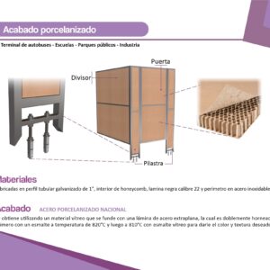 Mampara 1 división 100cm frente 150cm fondo, acabado porcelanizado